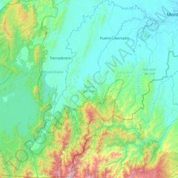 Carte topographique Puerto Libertador, altitude, relief