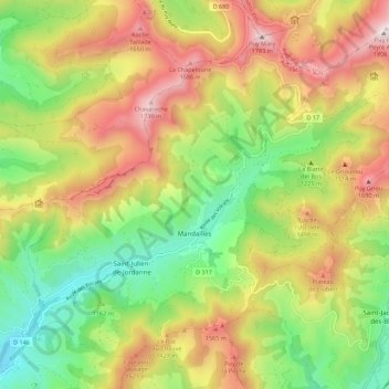 Carte topographique Mandailles-Saint-Julien, altitude, relief