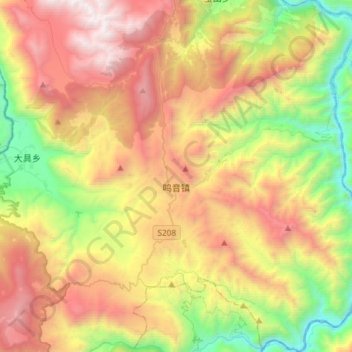 Carte topographique 鸣音镇, altitude, relief
