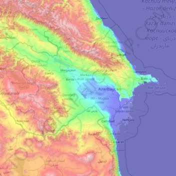 Carte topographique Azerbaïdjan, altitude, relief