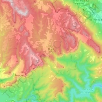 Carte topographique Rupit i Pruit, altitude, relief