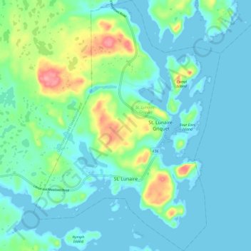 Carte topographique St. Lunaire-Griquet, altitude, relief