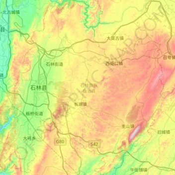 Carte topographique 石林彝族自治县 (Shilin), altitude, relief