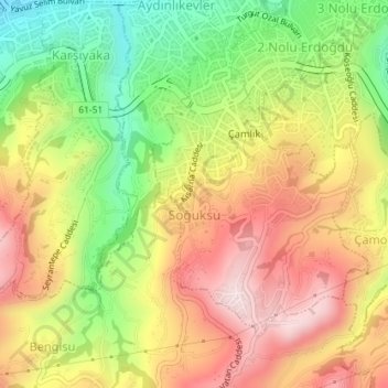 Carte topographique Soğuksu Mahallesi, altitude, relief