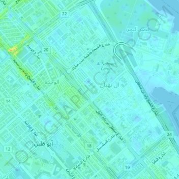 Carte topographique آل نَهيان, altitude, relief