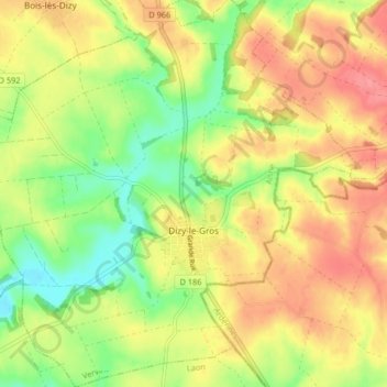 Carte topographique Dizy-le-Gros, altitude, relief