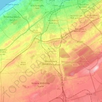 Carte topographique Bouskoura, altitude, relief