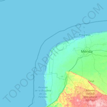 Carte topographique Celestún, altitude, relief