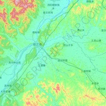 Carte topographique 依兰县, altitude, relief