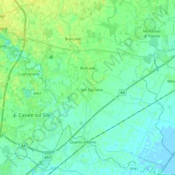 Carte topographique Roncade, altitude, relief