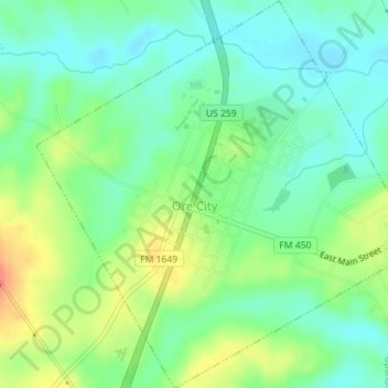 Carte topographique Ore City, altitude, relief