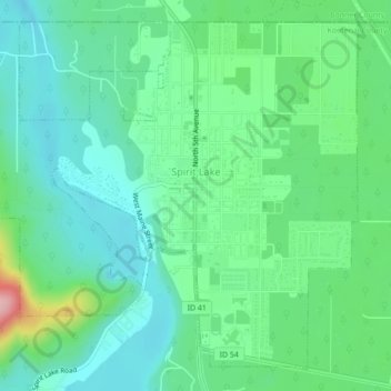 Carte topographique Spirit Lake, altitude, relief