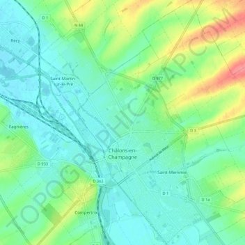 Carte topographique Châlons-en-Champagne, altitude, relief