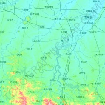 Carte topographique Guangshan County, altitude, relief