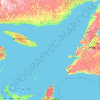 Carte topographique Golfe du Saint-Laurent, altitude, relief