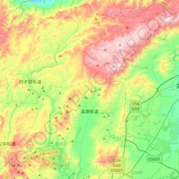 Carte topographique 滇源街道, altitude, relief