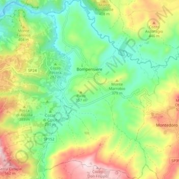 Carte topographique Bompensiere, altitude, relief