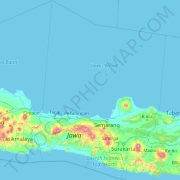 Carte topographique Java central, altitude, relief