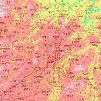 Carte topographique 贵阳市, altitude, relief
