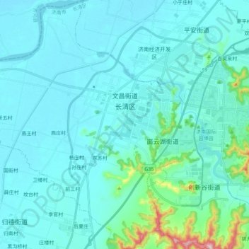 Carte topographique 文昌街道, altitude, relief