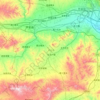Carte topographique 怀安县, altitude, relief