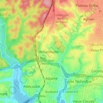 Carte topographique Adjamé, altitude, relief