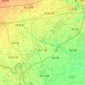 Carte topographique 大厂回族自治县, altitude, relief