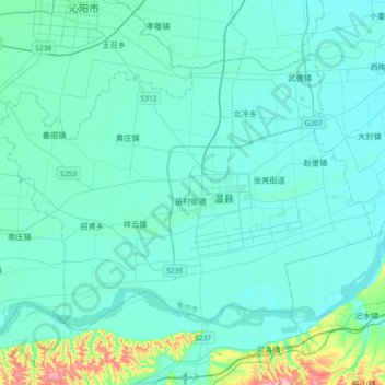 Carte topographique 温县, altitude, relief