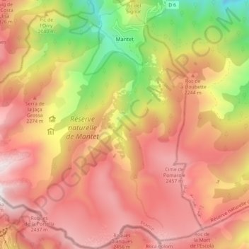 Carte topographique Mantet, altitude, relief