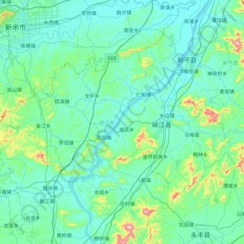 Carte topographique 峡江县, altitude, relief