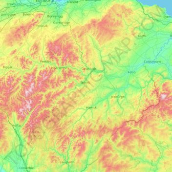 Carte topographique Scottish Borders, altitude, relief