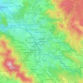 Carte topographique Liberec, altitude, relief