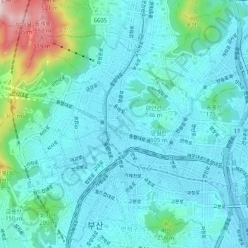 Carte topographique Dongnae-gu, altitude, relief