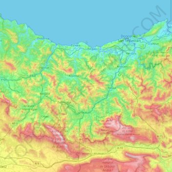 Carte topographique Gipuzkoa, altitude, relief