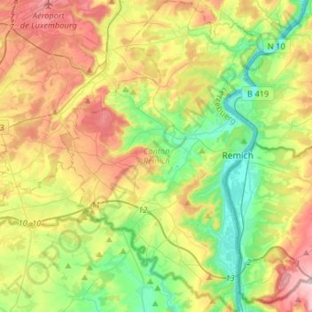 Carte topographique Canton Remich, altitude, relief