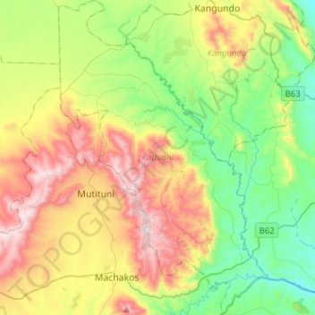 Carte topographique Kathiani, altitude, relief