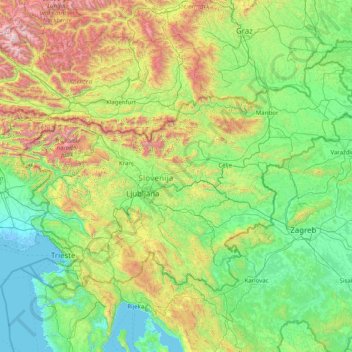 Carte topographique Slovénie, altitude, relief
