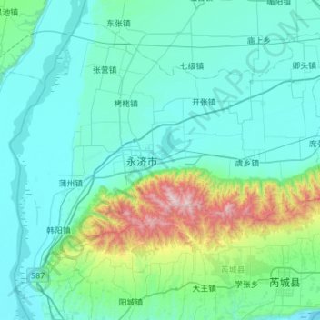 Carte topographique 永济市, altitude, relief