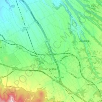Carte topographique San Cesareo, altitude, relief