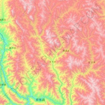Carte topographique 王卡乡, altitude, relief