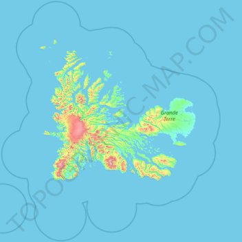 Carte topographique Kerguelen Archipelago, altitude, relief