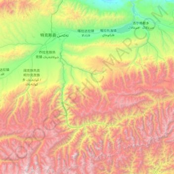 Carte topographique 特克斯县, altitude, relief