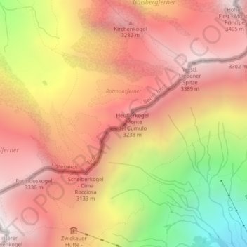 Carte topographique Rotmoosferner, altitude, relief
