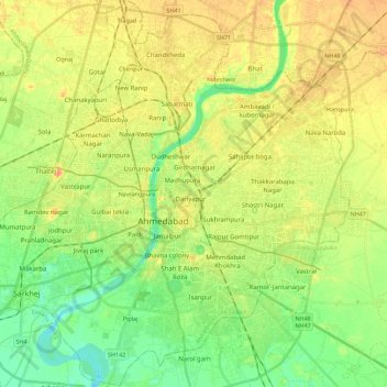 Carte topographique Ahmedabad City Taluka, altitude, relief