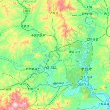 Carte topographique 双滦区, altitude, relief