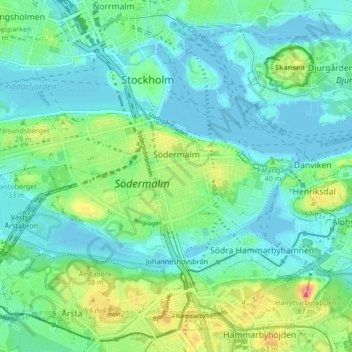 Carte topographique Södermalm, altitude, relief