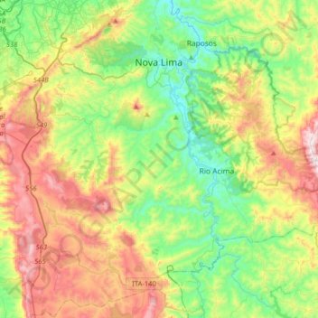 Carte topographique Nova Lima, altitude, relief