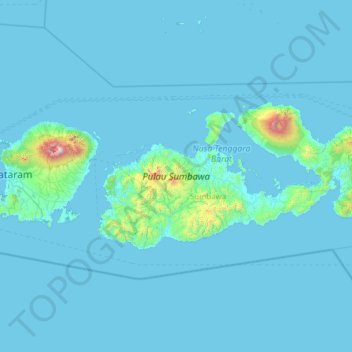 Carte topographique Sumbawa, altitude, relief