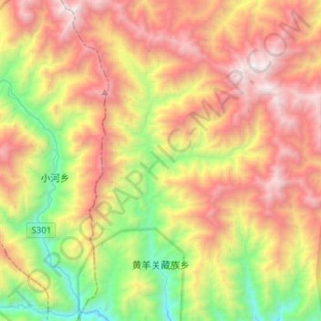 Carte topographique 黄羊关藏族乡, altitude, relief
