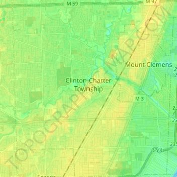 Carte topographique Clinton Charter Township, altitude, relief